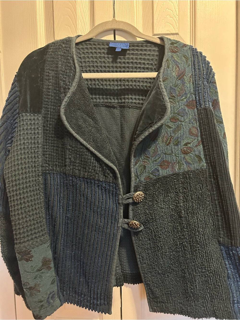 Nanette Keller Patchwork Blue and Teal Textured Jacket